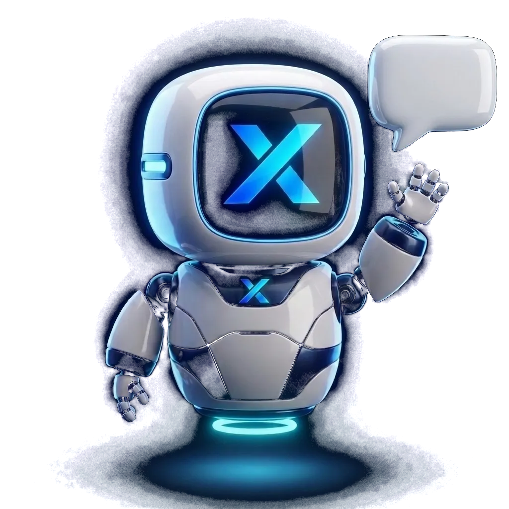 Robô da VTX ao lado de um balão de conversa